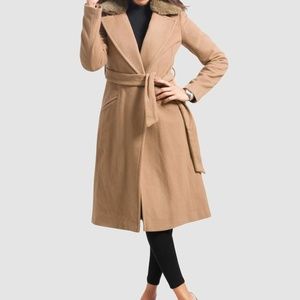 Cashmere Wool Blend Wrap Camel Coat